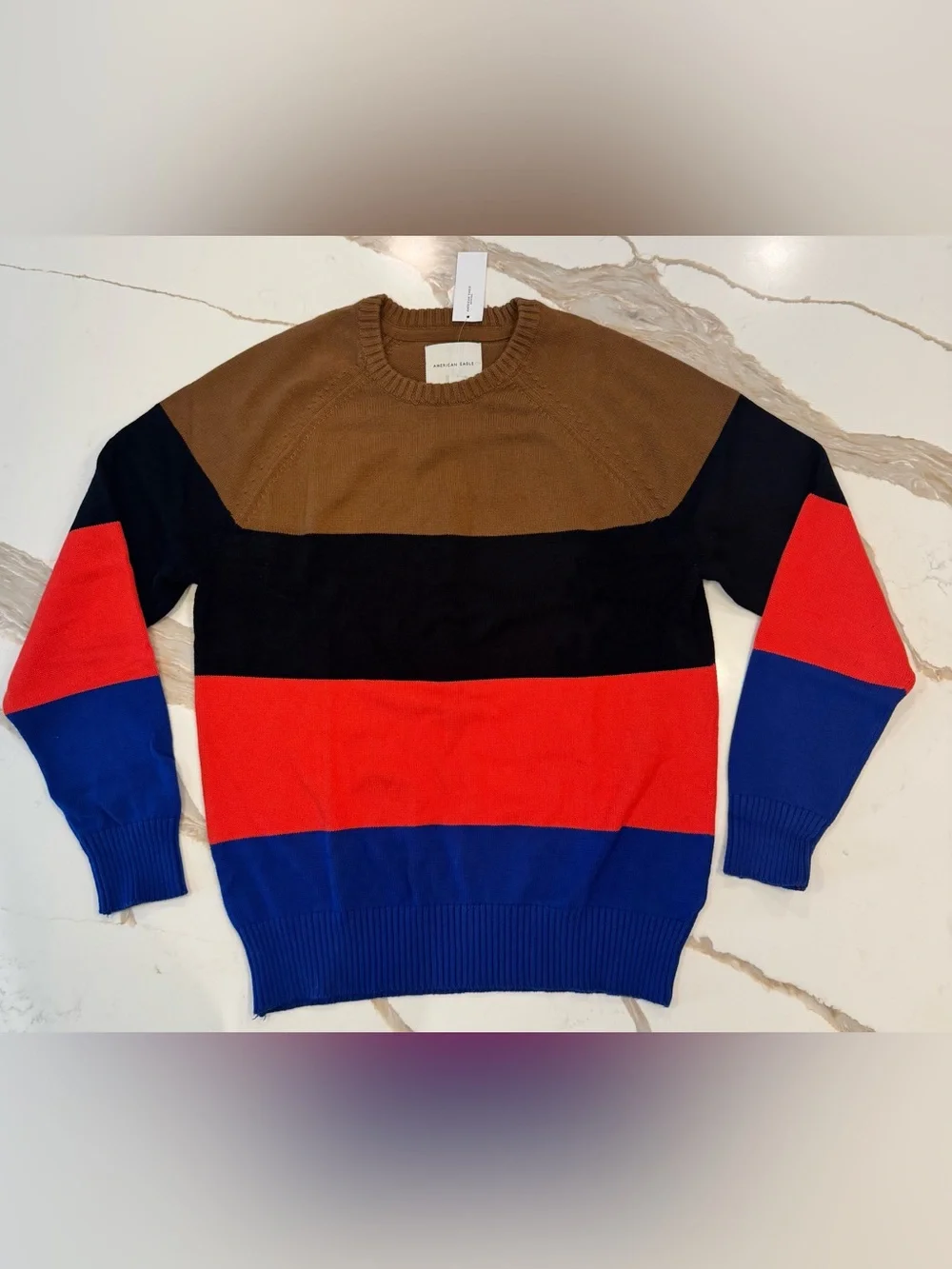 American Eagle NWT Men’s Large Colorblock Crewneck Sweater 100% Cotton Striped